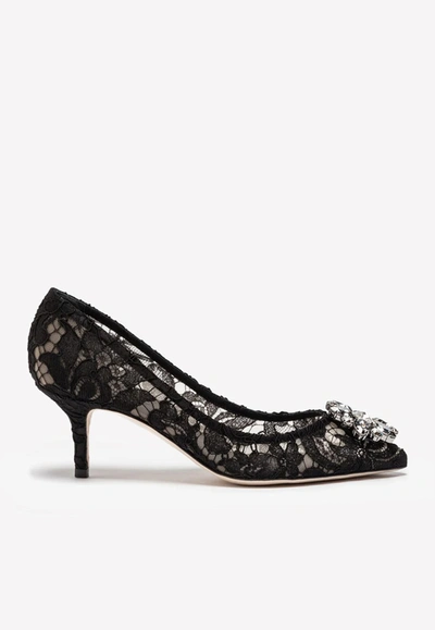 Shop Dolce & Gabbana Bellucci 60 Crystal-embellished Pumps In Taormina Lace In Black