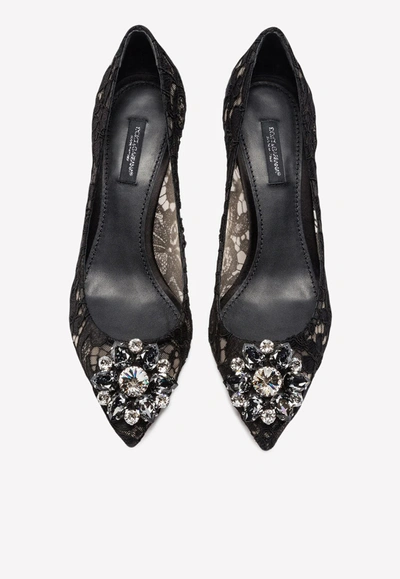 Shop Dolce & Gabbana Bellucci 60 Crystal-embellished Pumps In Taormina Lace In Black