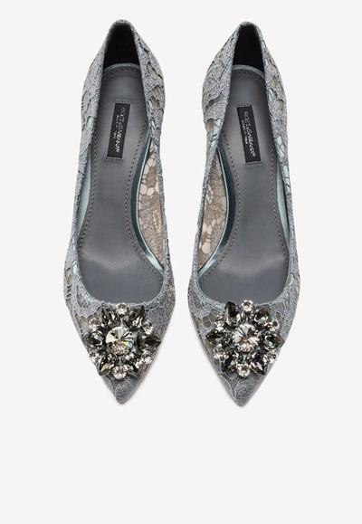 Shop Dolce & Gabbana Bellucci 60 Lace Pumps With Brooch Detail In Gray