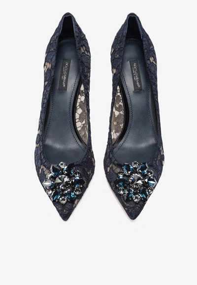 Shop Dolce & Gabbana Bellucci 60 Lace Pumps With Brooch Detail In Navy