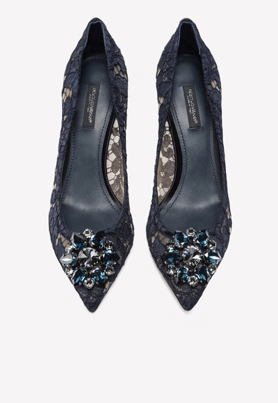 Dolce & Gabbana Scarpe Con Tacco In Pizzo Blu Notte Donna In Navy