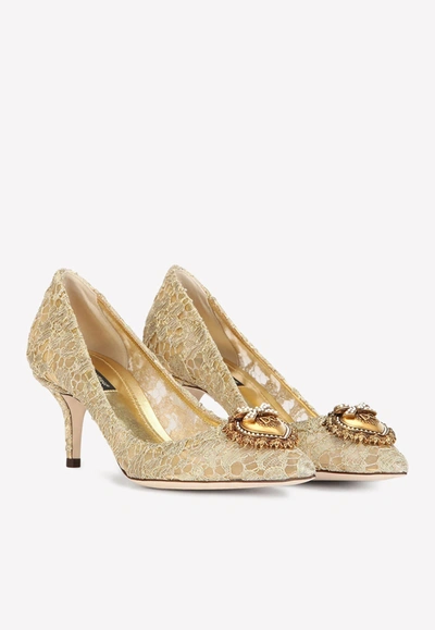 Shop Dolce & Gabbana Bellucci 60 Lurex Lace Pumps With Brooch Detail In Gold