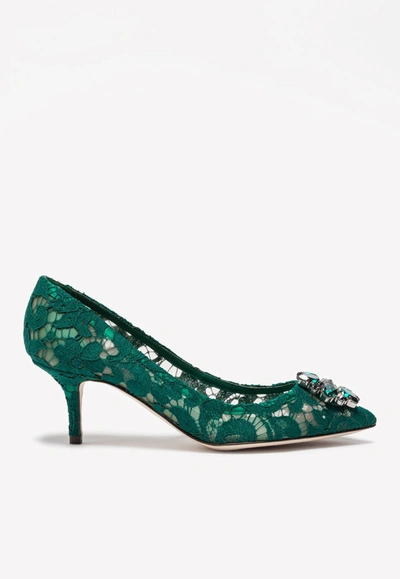 Shop Dolce & Gabbana Bellucci 60 Taormina Lace Pumps With Crystal Detail In Green