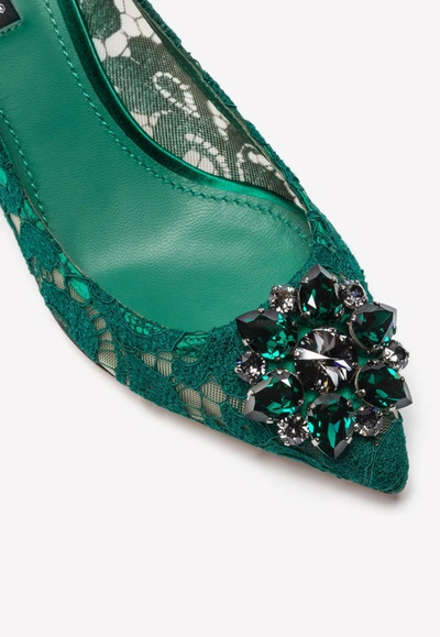 Shop Dolce & Gabbana Bellucci 60 Taormina Lace Pumps With Crystal Detail In Green