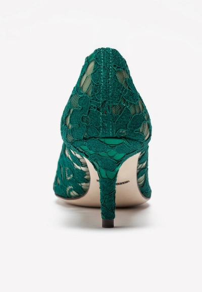 Shop Dolce & Gabbana Bellucci 60 Taormina Lace Pumps With Crystal Detail In Green
