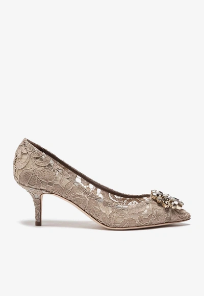 Shop Dolce & Gabbana Bellucci 60 Taormina Lace Pumps With Crystal Detail In Beige