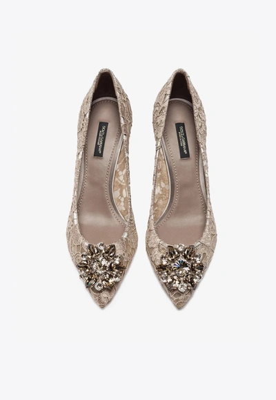 Shop Dolce & Gabbana Bellucci 60 Taormina Lace Pumps With Crystal Detail In Beige