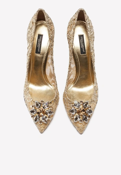 Shop Dolce & Gabbana Bellucci 90 Crystal-embellished Pumps In Lurex Lace In Gold