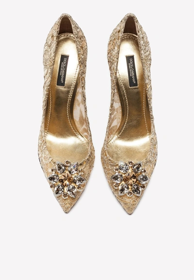 Dolce & Gabbana Lurex Lace Rainbow Pumps With Brooch Detailing In Gold