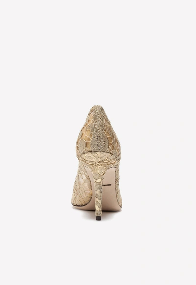 Dolce & Gabbana Lurex Lace Rainbow Pumps With Brooch Detailing In Gold