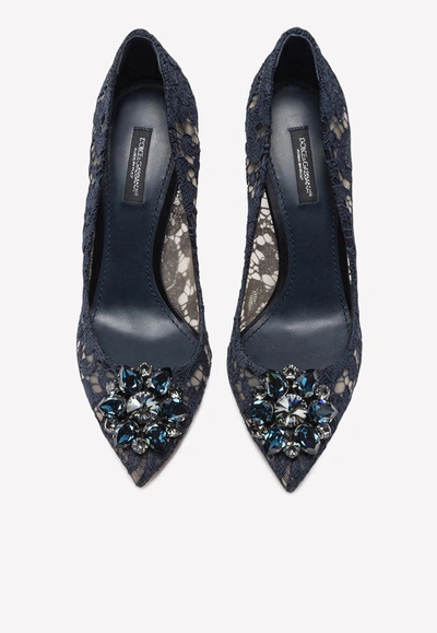 Shop Dolce & Gabbana Bellucci 90 Crystal-embellished Pumps In Taormina Lace In Blue