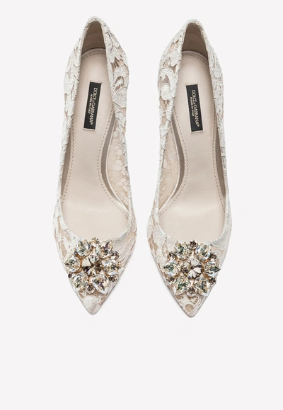 Shop Dolce & Gabbana Bellucci 90 Crystal-embellished Pumps In Taormina Lace In White
