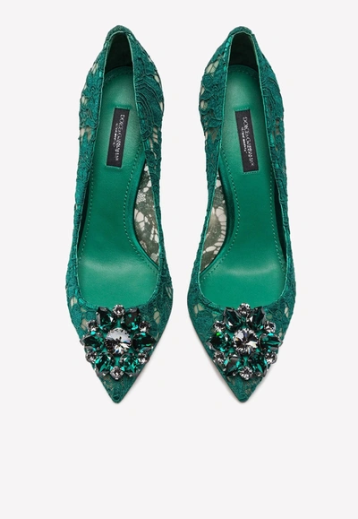 Shop Dolce & Gabbana Bellucci 90 Crystal-embellished Pumps In Taormina Lace In Green
