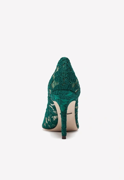 Dolce & Gabbana Lace Stiletto Heel Pumps Crystal Embellishments In Green