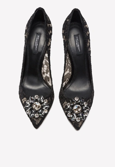 Shop Dolce & Gabbana Bellucci 90 Crystal-embellished Pumps In Taormina Lace In Black