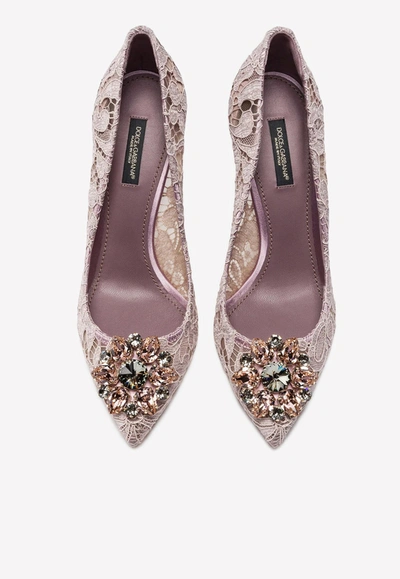 Shop Dolce & Gabbana Bellucci 90 Taormina Lace Pumps With Brooch Detail In Blush