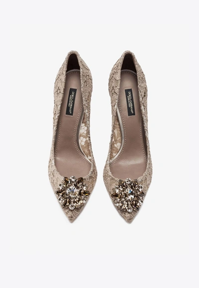 Shop Dolce & Gabbana Bellucci 90 Taormina Lace Pumps With Crystal Detail In Beige