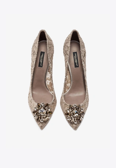 Dolce & Gabbana Bellucci 90 Taormina Lace Pumps With Crystal Detail In Beige