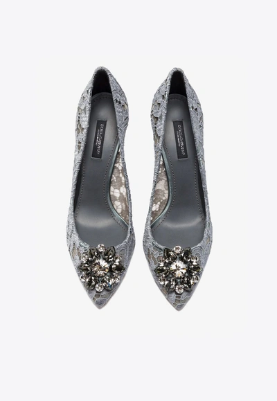 Shop Dolce & Gabbana Bellucci 90 Taormina Lace Pumps With Crystal Detail In Gray