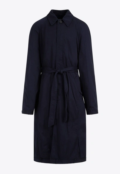 Shop Balenciaga Belted Deconstructed Coat In Blue