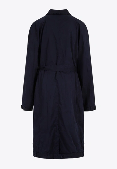 Shop Balenciaga Belted Deconstructed Coat In Blue