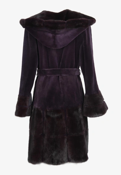 Shop Miller Belted Mink-fur Coat With Hood In Purple