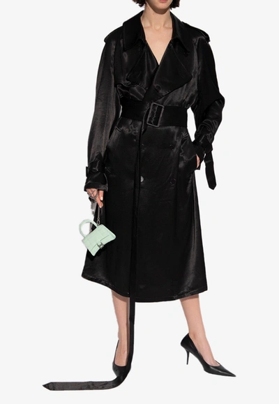 Shop Balenciaga Belted Satin Trench Dress In Black