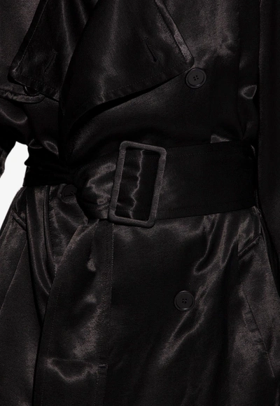 Shop Balenciaga Belted Satin Trench Dress In Black