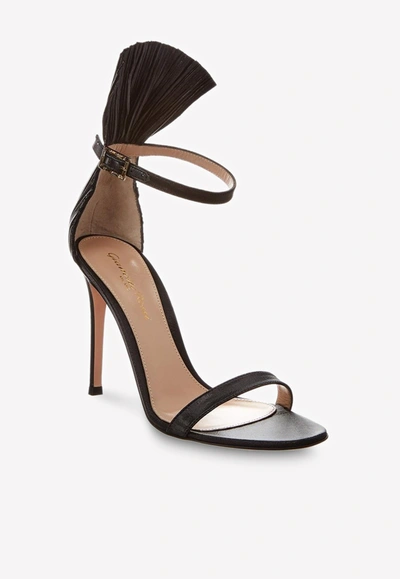 Shop Gianvito Rossi Belvedere 105 Satin Sandals With Frill Detail In Black