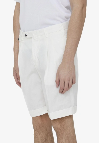 Pt Torino White Bermuda With Pence And Side Pocket With Flap In Linen And Cotton Blend Man In White