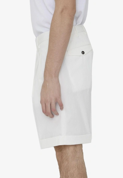 Pt Torino White Bermuda With Pence And Side Pocket With Flap In Linen And Cotton Blend Man In White