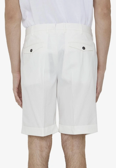 Pt Torino White Bermuda With Pence And Side Pocket With Flap In Linen And Cotton Blend Man In White