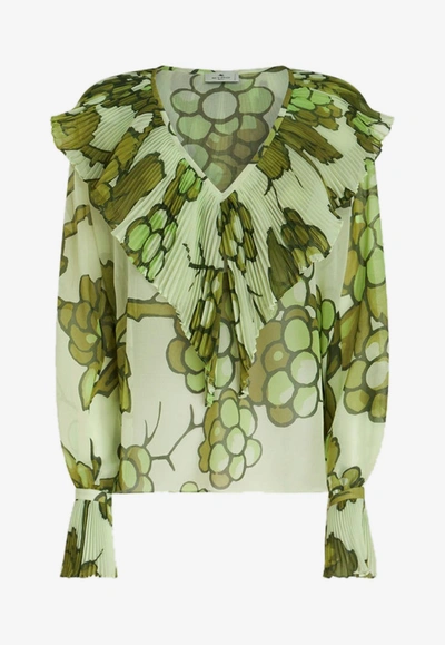 Etro Top With Pleated Ruffle In Green