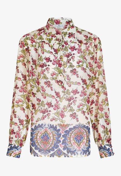 Shop Etro Berry Print Georgette Top In Multicolor