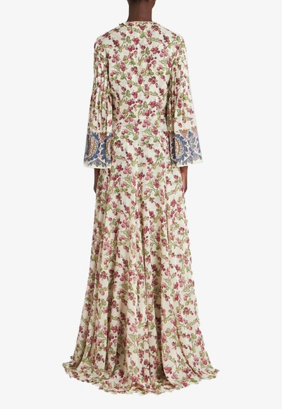 Etro Berry-print Flutter-sleeve Silk Gown In Multicolor