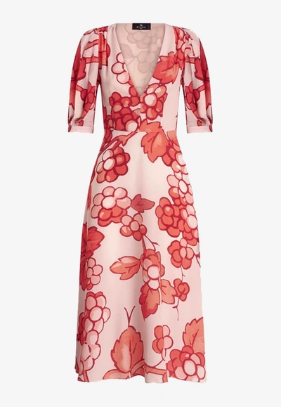 Shop Etro Berry Print Midi Dress In Silk In Multicolor