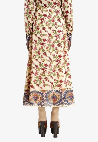 Etro Silk Midi Skirt With Fruit In Multicolor