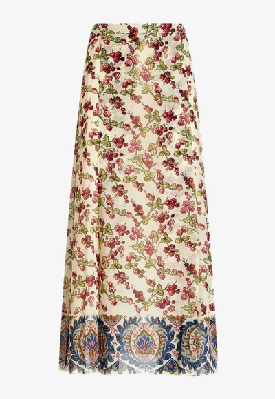 Etro Silk Midi Skirt With Fruit In Multicolor