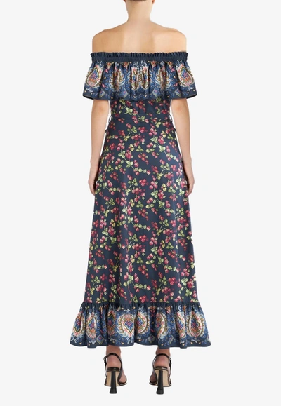 Shop Etro Berry Print Off-shoulder Maxi Dress In Multicolor