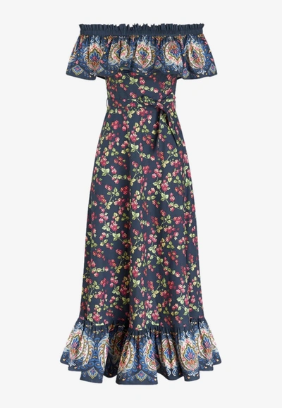 Shop Etro Berry Print Off-shoulder Maxi Dress In Multicolor