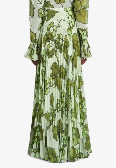 Shop Etro Berry Print Pleated Maxi Skirt In Green
