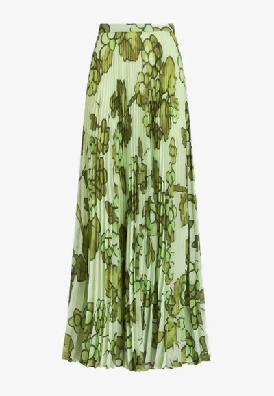 Shop Etro Berry Print Pleated Maxi Skirt In Green