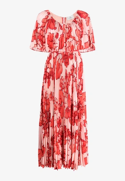 Shop Etro Berry Print Pleated Midi Dress In Multicolor