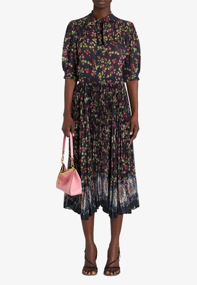 Etro Garden Party Pleated Midi Skirt In Multicolor