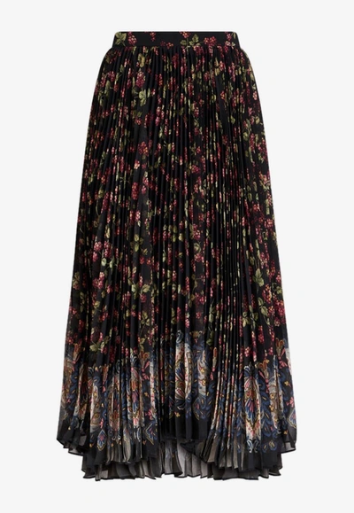 Etro Garden Party Pleated Midi Skirt In Multicolor