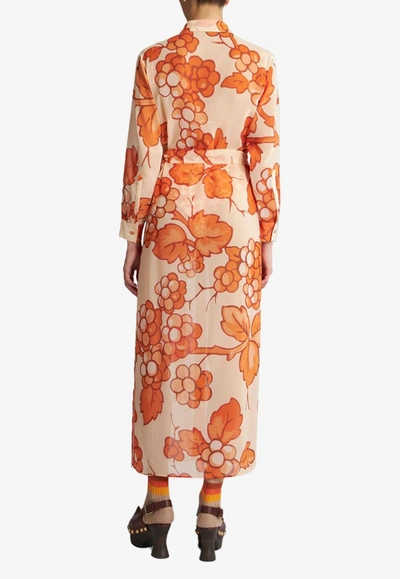 Etro Long Shirt Dress With Orange Berries Print In Orange