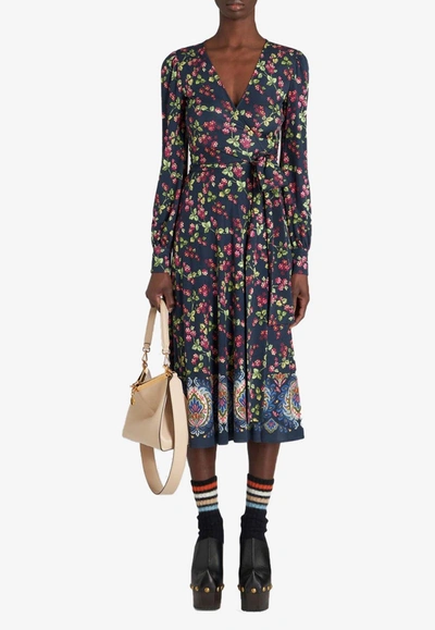 Shop Etro Berry Print Wrap Midi Dress In Multicolor