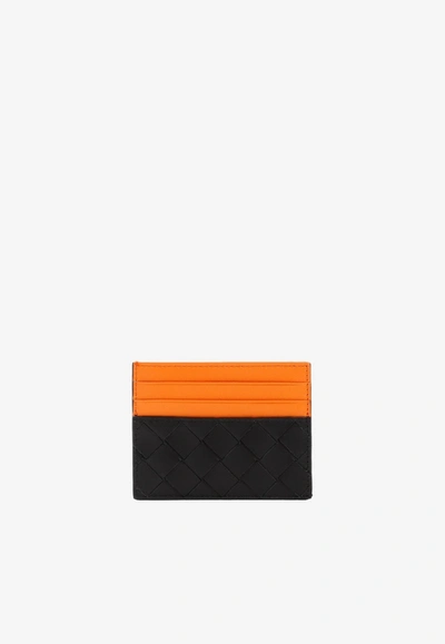 Shop Bottega Veneta Bi-color Intrecciato Leather Cardholder In Black