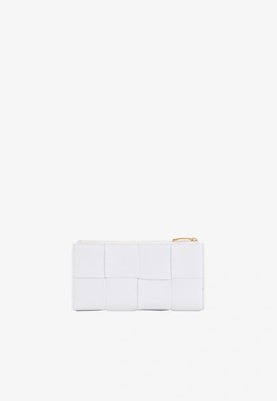 Shop Bottega Veneta Bi-fold Intrecciato Leather Zip Wallet In White