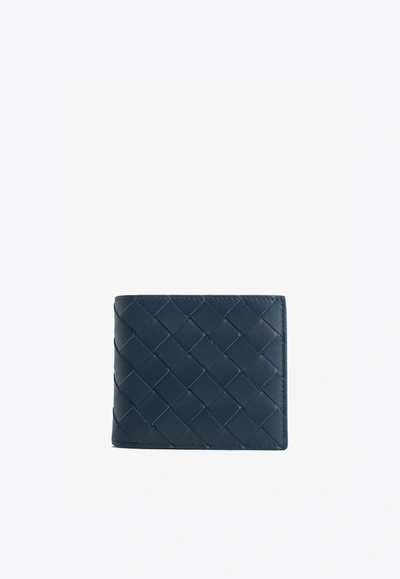 Shop Bottega Veneta Bi-fold Intrecciato Wallet In Calf Leather In Navy